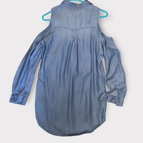 New Billy T Chambray Blue Denim Jean‎ Shirt Dress Cold Shoulder Lightweight - Picture 5 of 9